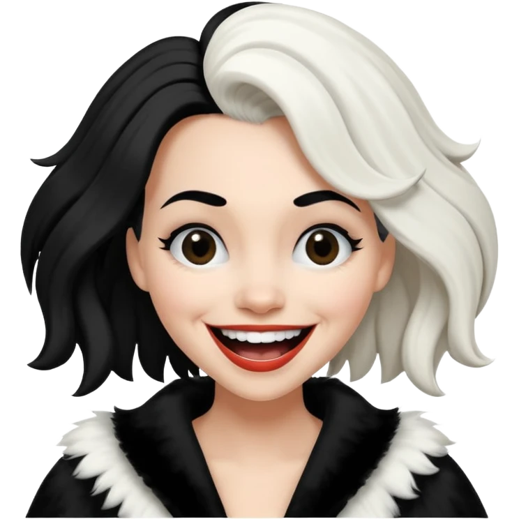 Cruella hair color split in the middle, crying of laughter emoji