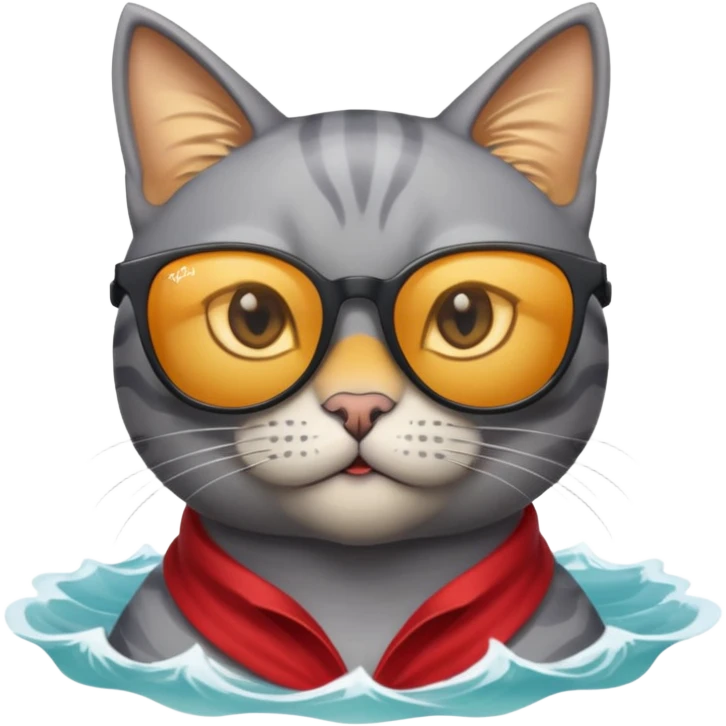 a bad kitty on the waves. make the cat look devlishish with a pair of ray bans on emoji
