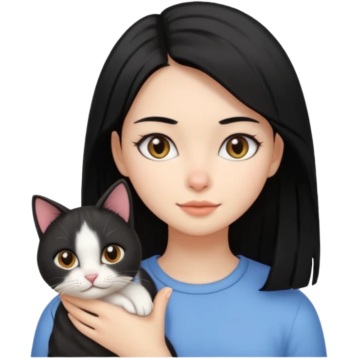 Chica con cabello negro lacio con un gato  emoji