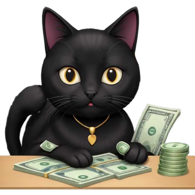 stock investing black and smart cat, with stock charts and money emoji
