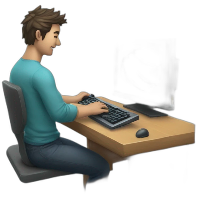 game player playing with his computer having the Uranus logo and the inscription Uranus emoji