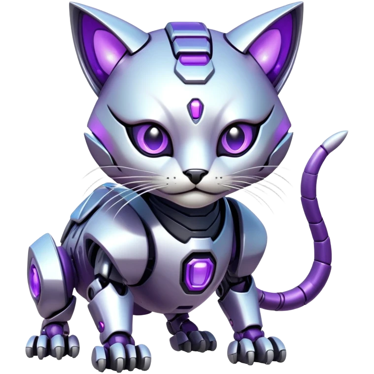  exotic iridescent silver and purple cyber-Protogen-Fakémon-Pokémon-Vernid-robot-feline-creature emoji