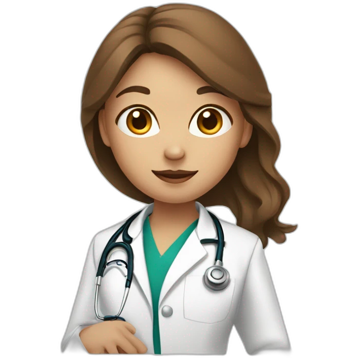 A girl with mid length brown hair and golden almond coloured skin dressed as a doctor with stethoscope  emoji