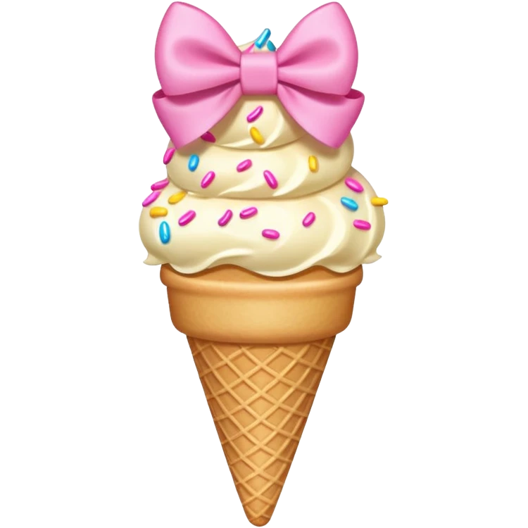 Vanilla ice cream cone with sprinkles and pink bow emoji