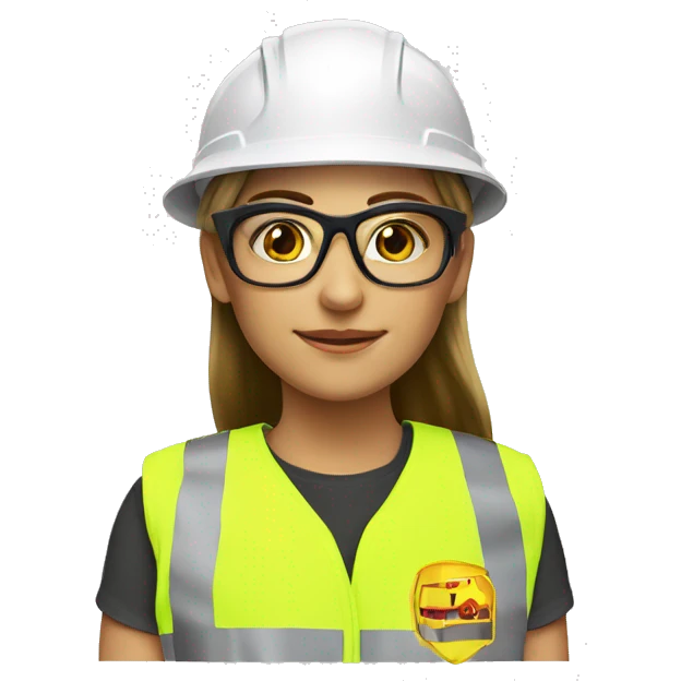 Safety girl hard hat safety glasses yellow reflective vest emoji