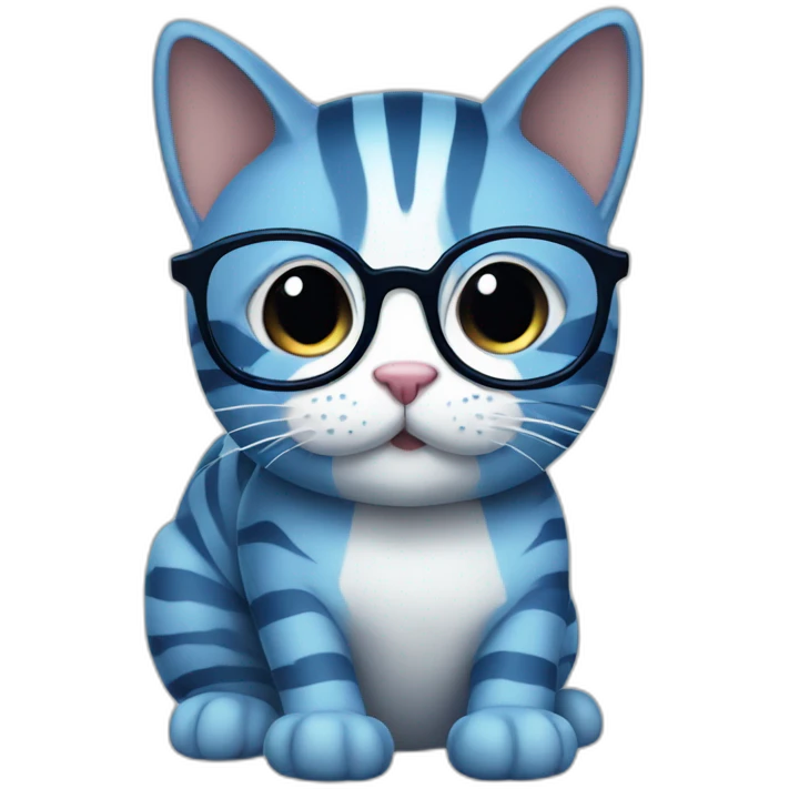 striped blue cat with glasses emoji