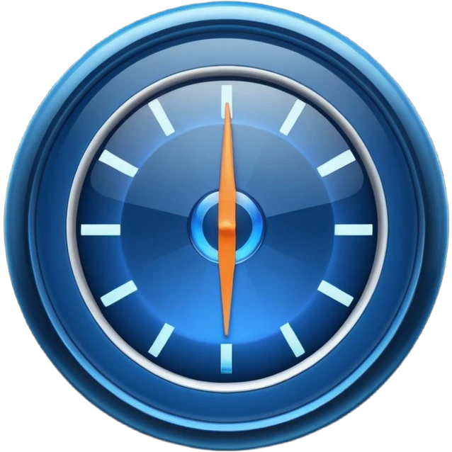 a round gauge, deep blue with a glowing effect, no numbers or markings, minimal design, apple emoji style emoji