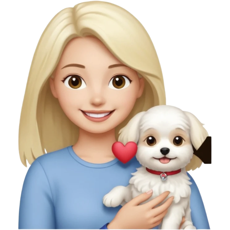 brunette woman and blonde long haired woman holding Maltese dog emoji