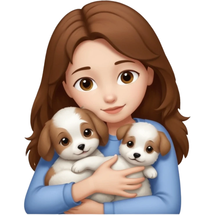 Chica castaña con su perrito pequeño blanco emoji