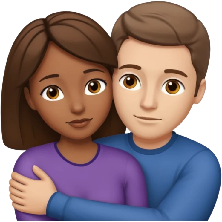 Couple embracing with arms around each other; black woman with brown eyes and brown hair, white man with brown hair  emoji