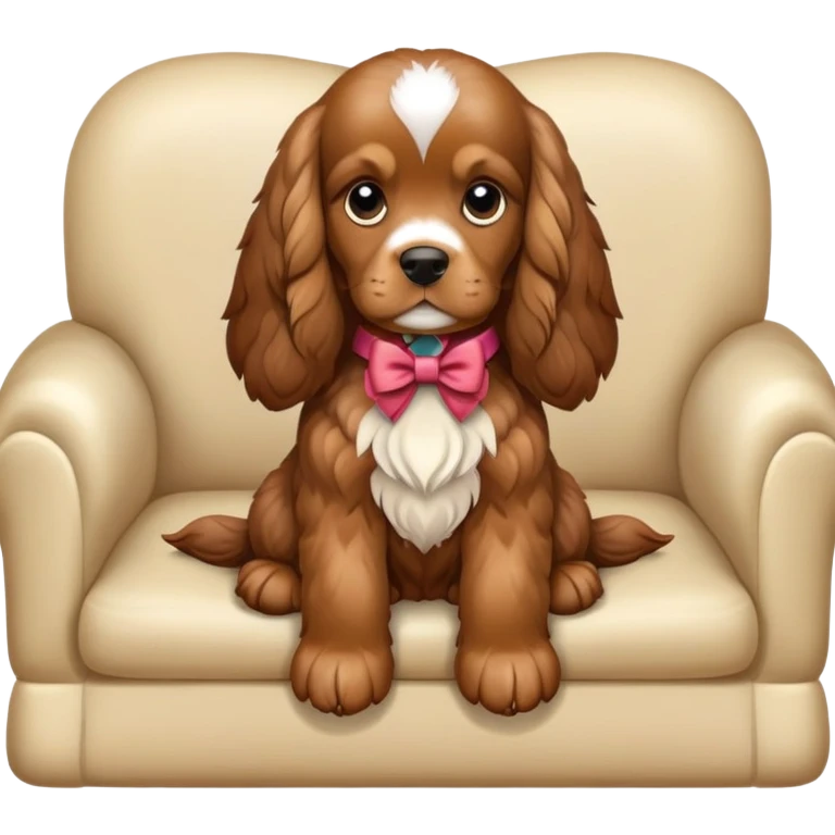 Cocker spaniel with bow sit on sofa  emoji