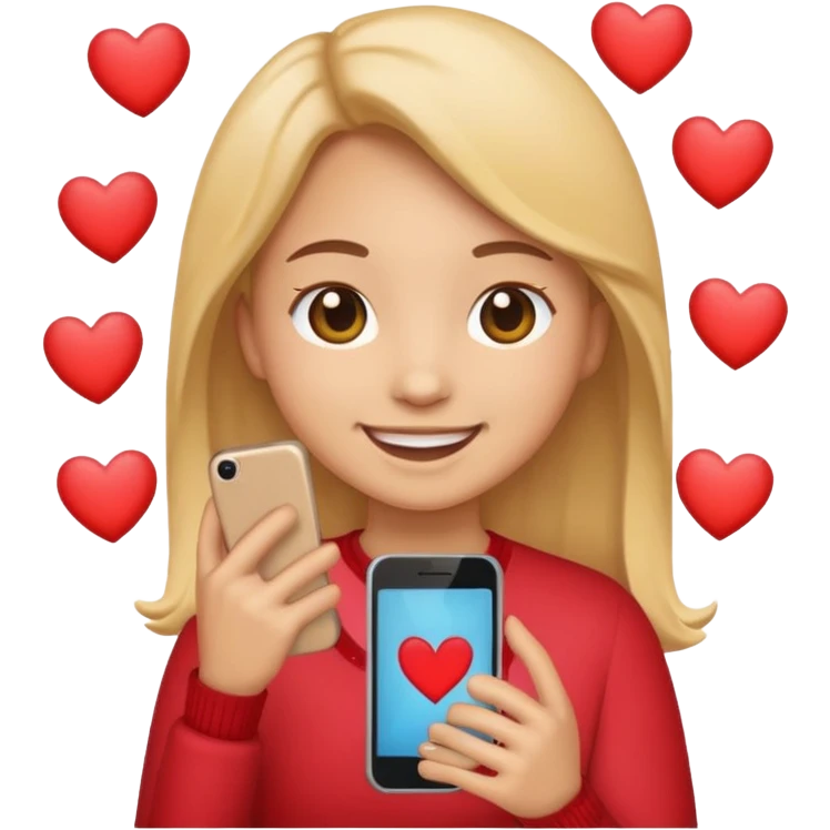 emoji with hearts around holding phone emoji