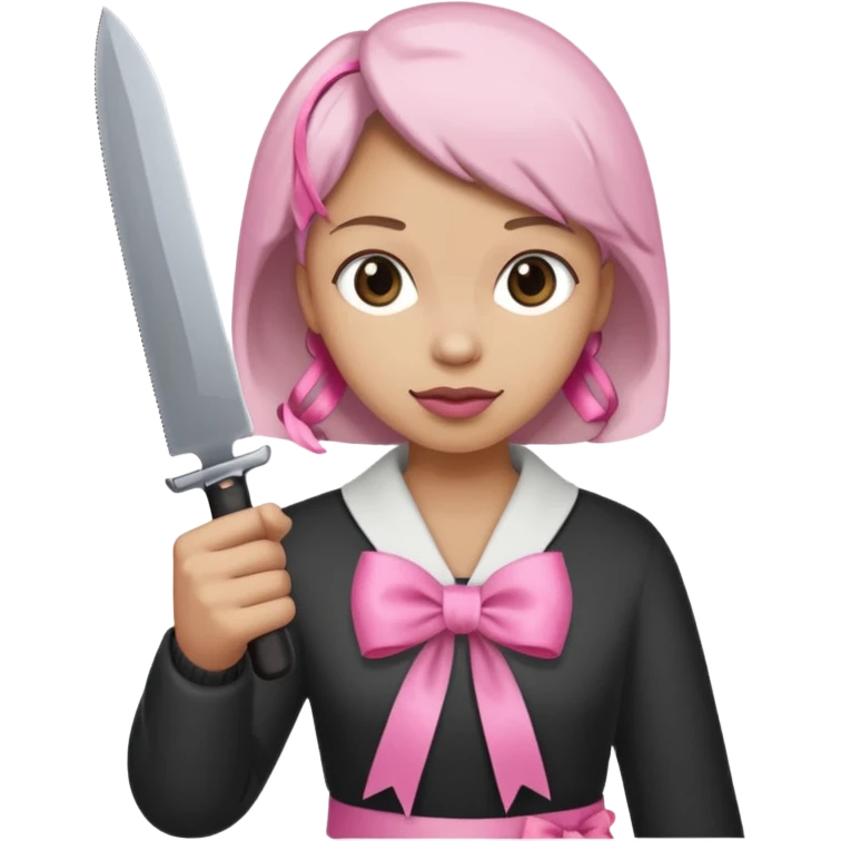 the handle of the knife is tied with a pink ribbon emoji