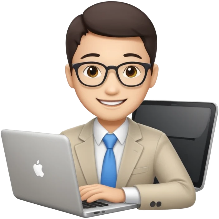 Asian accountant smiling with a laptop emoji