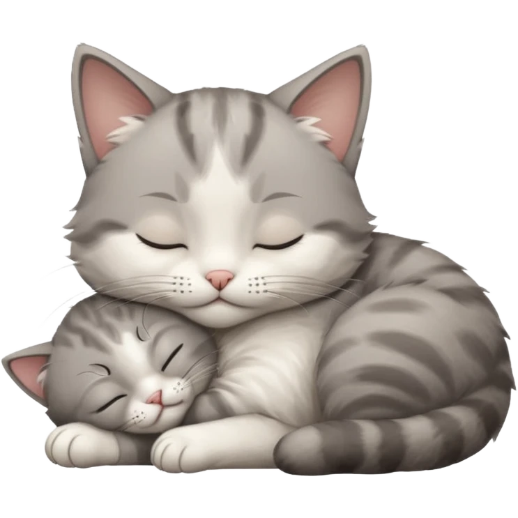 grey and white small cat with its eyes closed lying down with its paw holding up his head emoji