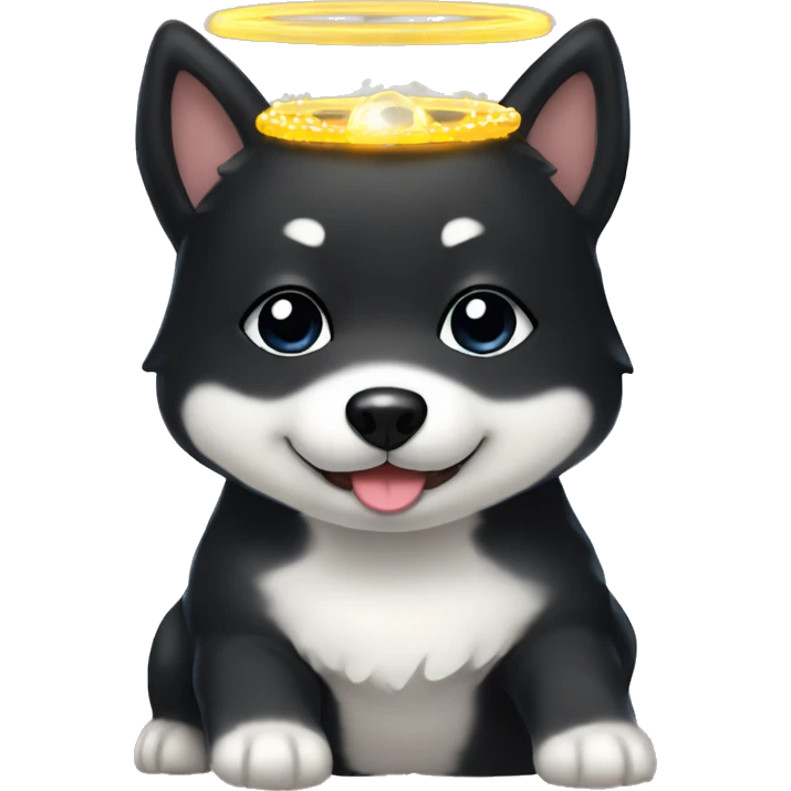 Black Shiba Inu angel | face | fantasy | halo | innocent | smiling face with halo emoji