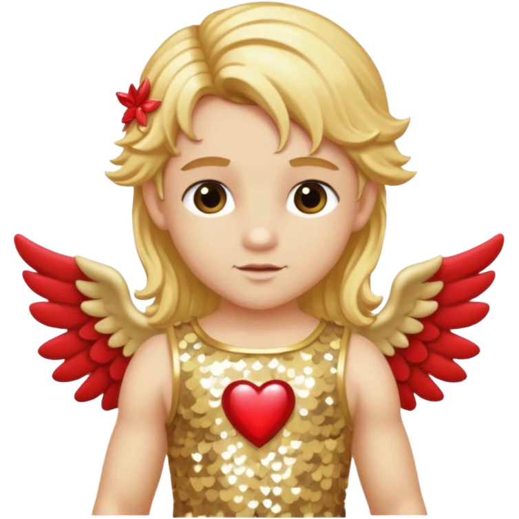 Cupid, God of Love from Gods and Goddesses with long golden blonde hair, cream sequin outfit emoji