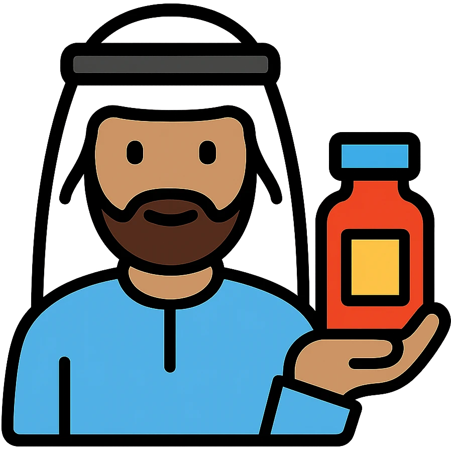 Arab man with keffiyeh holding medicine bottle emoji