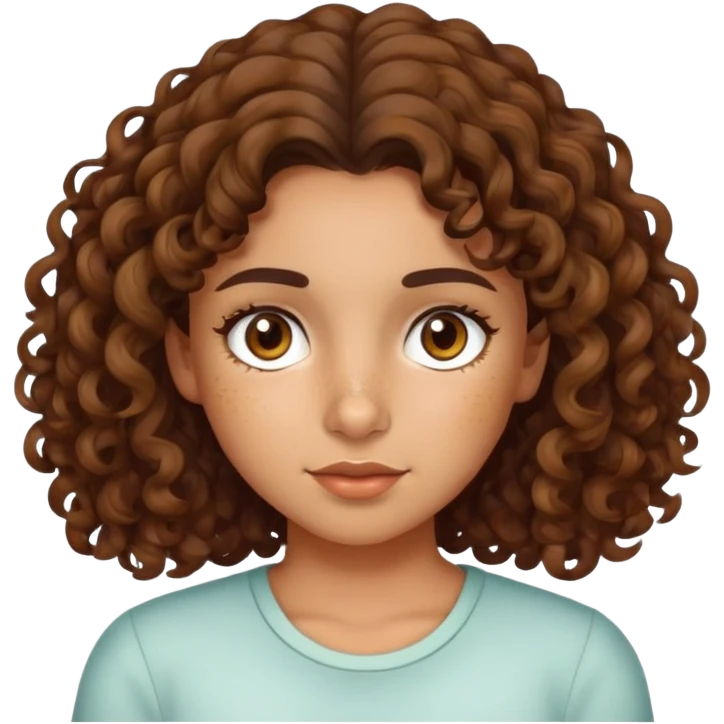 Olive skin girl with medium length brown curly hair and brown eyes and freckles  emoji