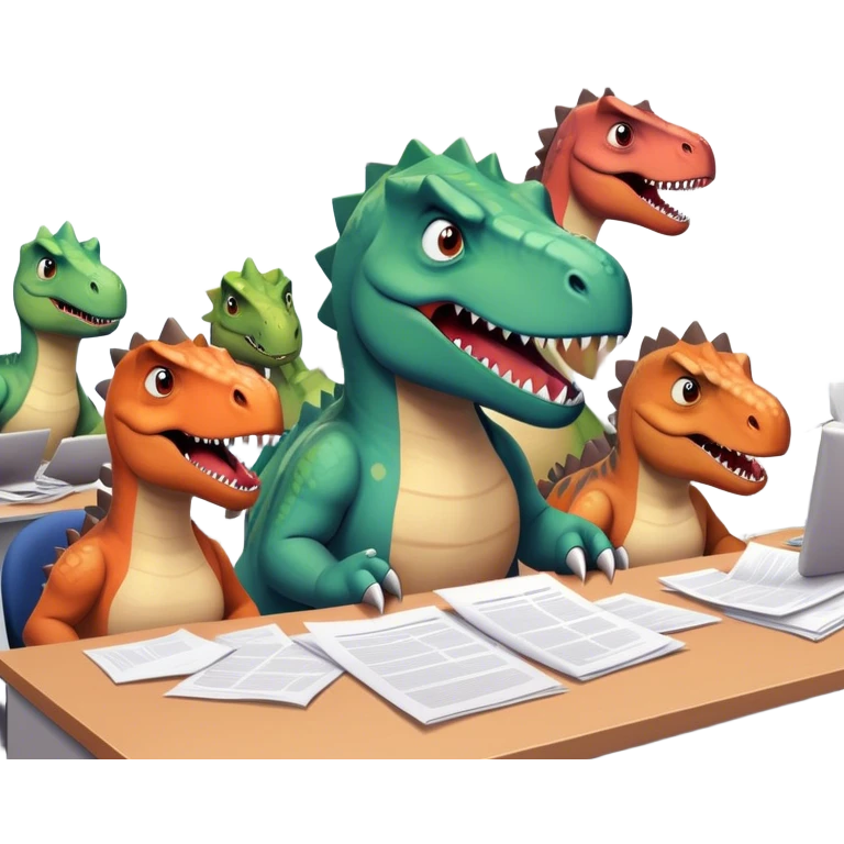 office Dinosaurs, angry, papers everywhere emoji