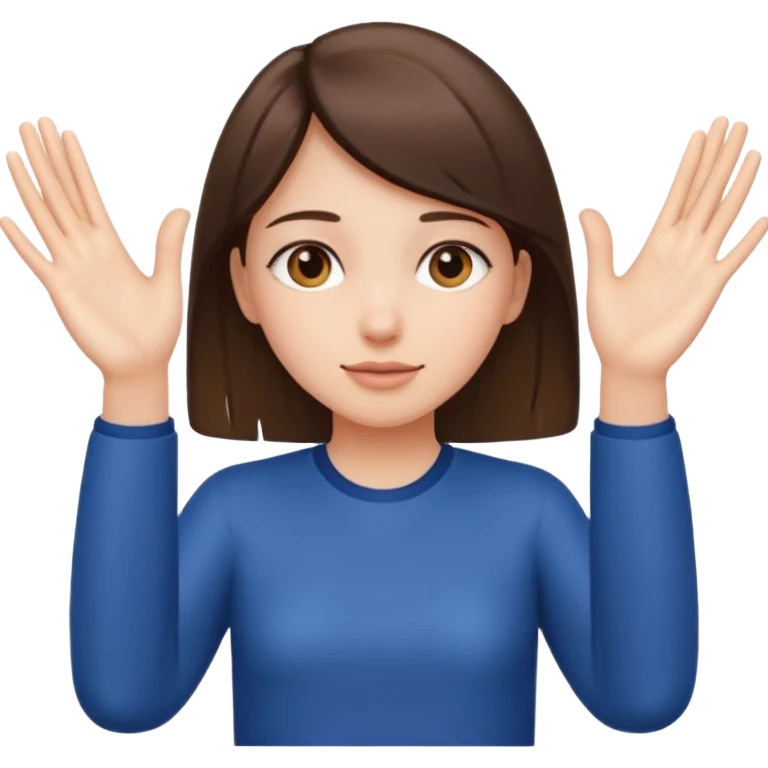 Girl with two hands in front out palms facing upwards and hands in front of her LOWER and her left hand slightly lower than her right hand emoji