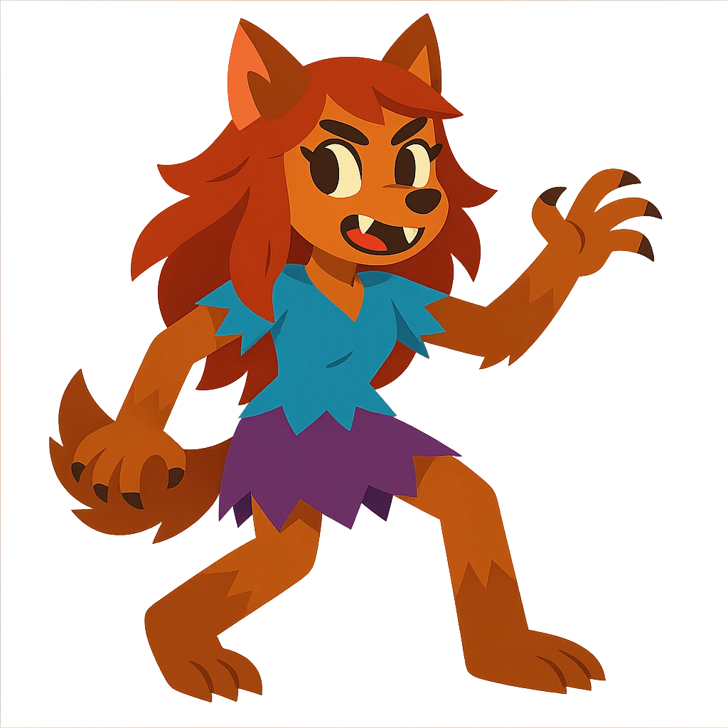 vibrant toon style werewolf girl emoji