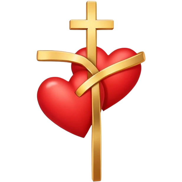 Two red  hearts connected by one simple gold cross  emoji