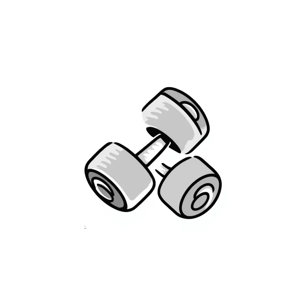A pair of dumbbells/hand weights for exercise in pastel colors (dd9fb0, ffc6d3, a3bfc9, c4bee2, f1b091), hand-drawn doodle style emoji