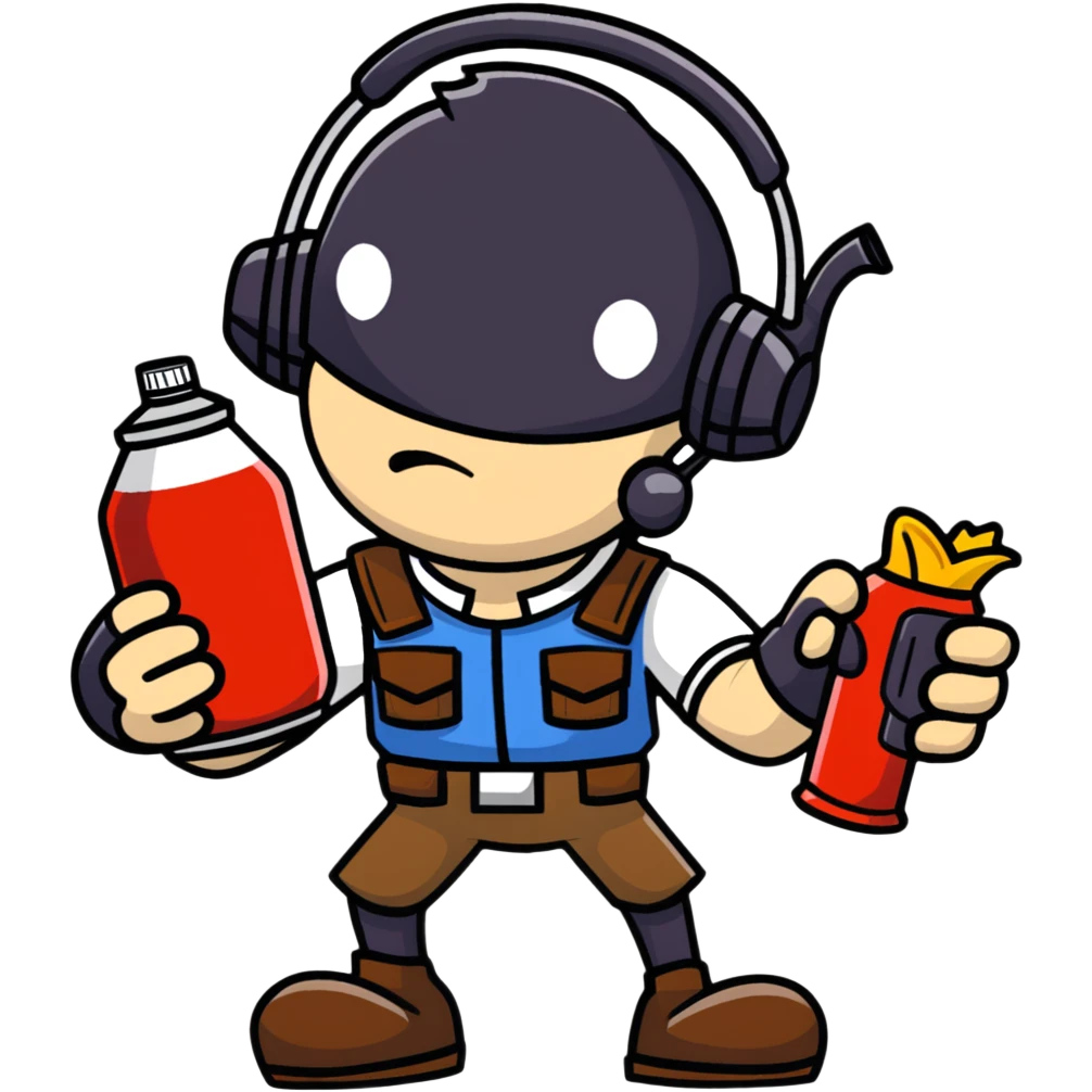 Team Fortress 2 Scout holding BONK! Atomic Punch can, accurate game appearance, canonical uniform and headset emoji