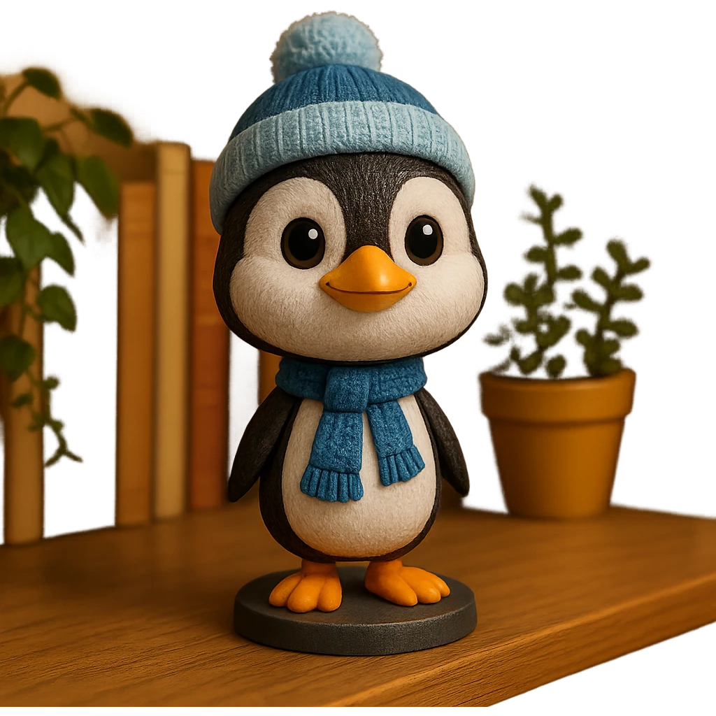 penguin with a scarf and hat, winter theme emoji