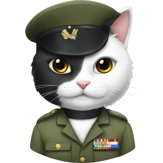White and black cat in military uniform emoji