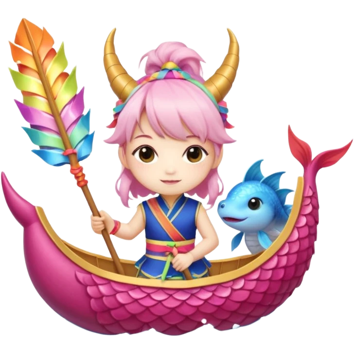 a-chibi-girl-dressed-as-a-dragon-boat-drummer,-holding-soft-pastel-drumsticks,-standing-in-a-fluffy-dragon-boat,-colorful-festival-ribbons-flying,-sparkles-and-cute-mini-fish-swimming-below,-soft emoji