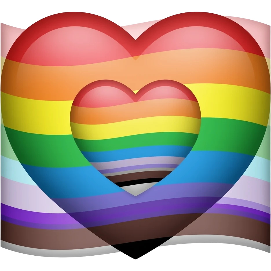 Progress flag heart red, orange, yellow, green, blue, violet, white, pink, light blue, brown, black emoji