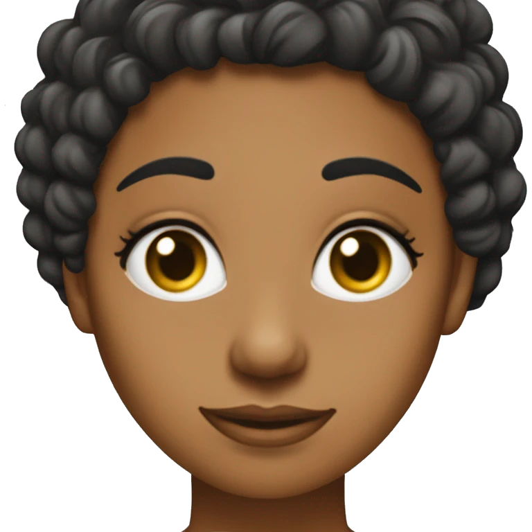 una chica de ojos negros, tez trigeña, cabello largo rizado, vestida de profesora emoji