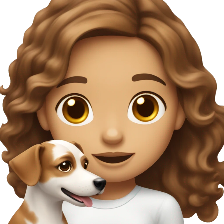 cute wavy hair women with white skin and brown hair petting a Jack Russell terrier  emoji