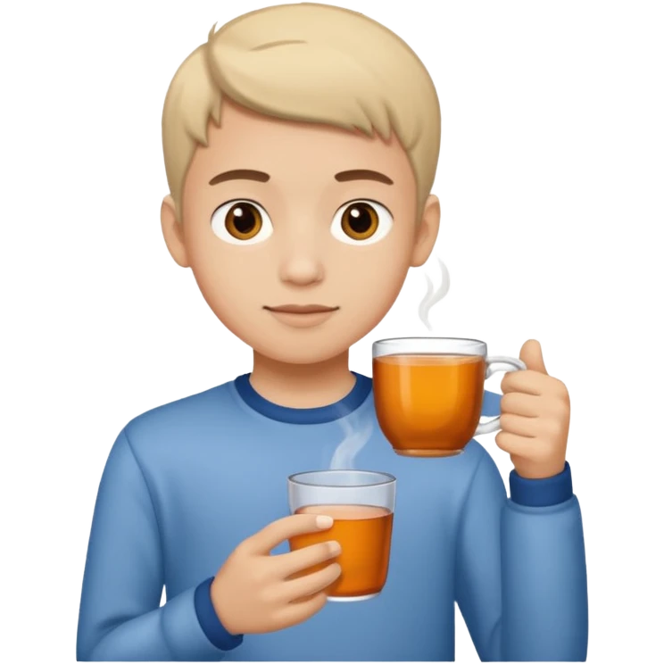 The boy teen with a cup of tea emoji