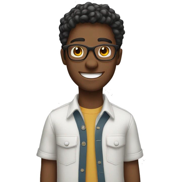 smiling young man putting hands up who wearing glasses emoji