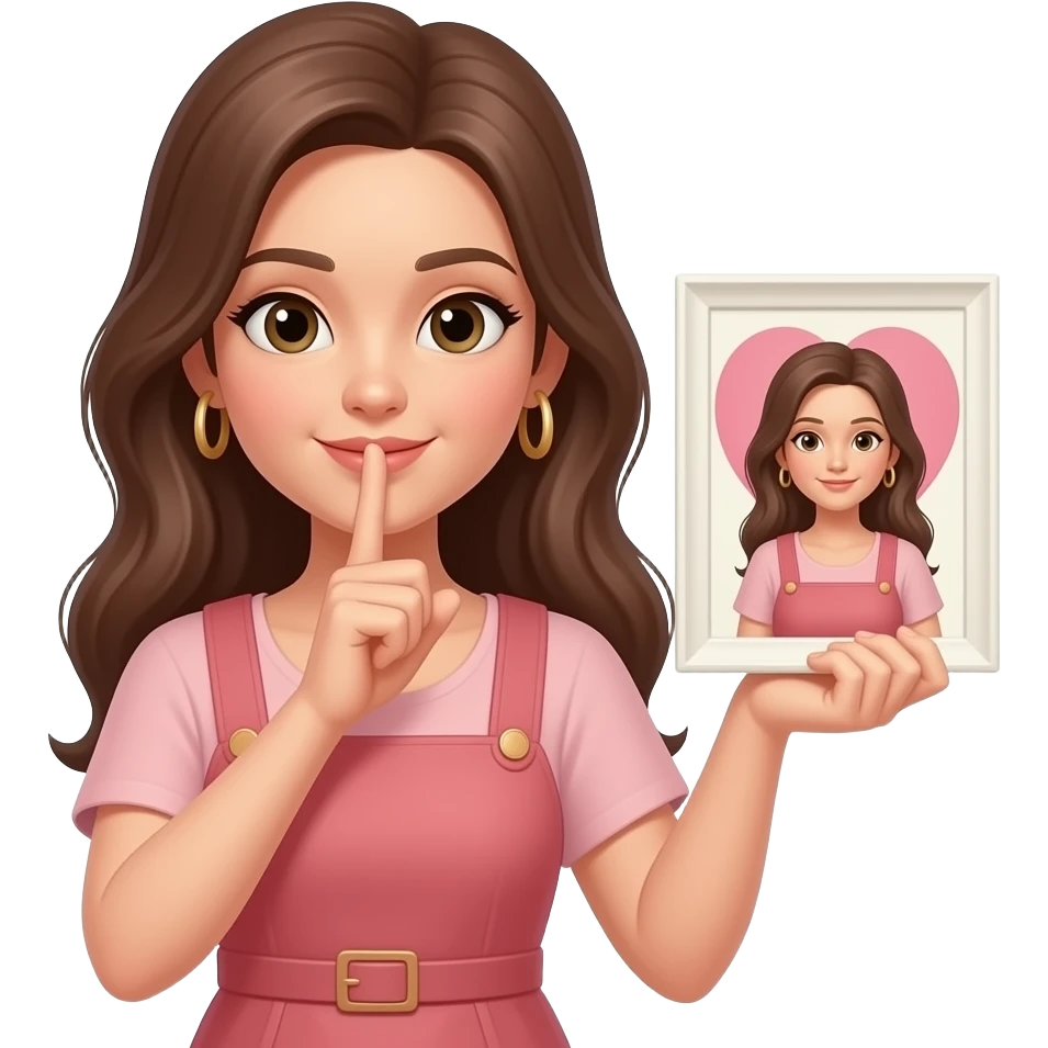 mujer dedo indice silencio y un corazon emoji