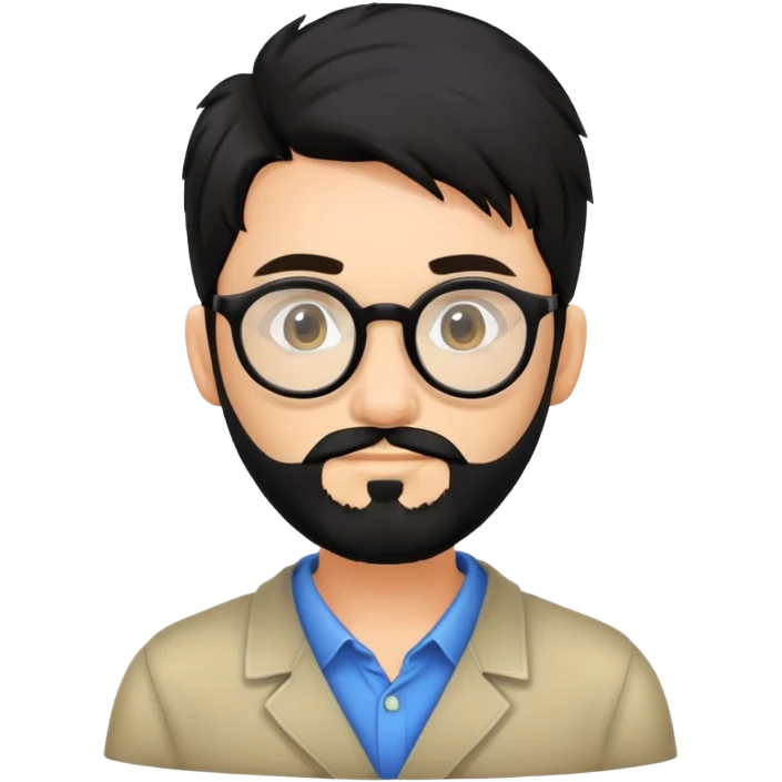 programmer man with round glasses, black beard and hair emoji