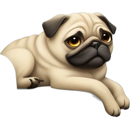 A pug sleeping on the sofa with a ball in the mouth emoji