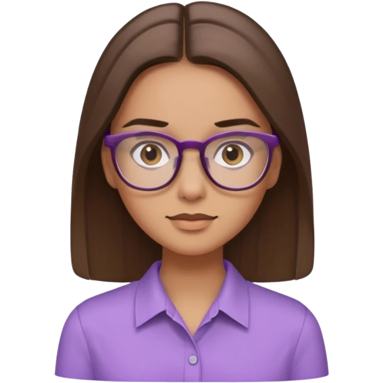 Imagine a pretty girl with slightly light brown skin with big brown eyes and glasses. She has straight long brown hair in a slick back and is wearing a light purple shirt emoji