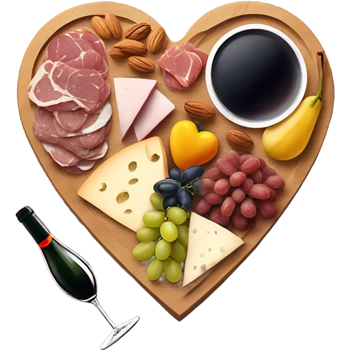 cute heart shaped charcuterie board with wine emoji