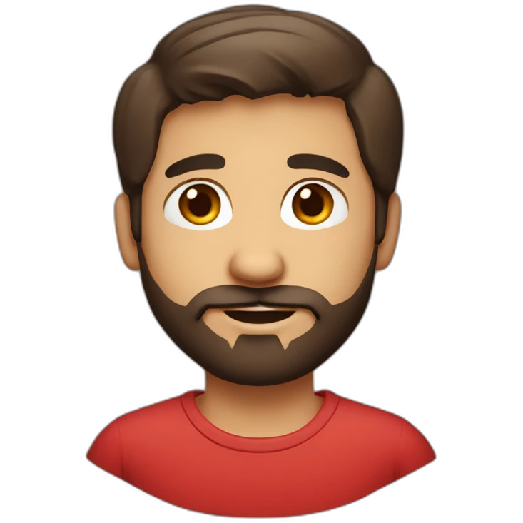italian boy with red shirt, defined beard and dark brown short straight hair emoji