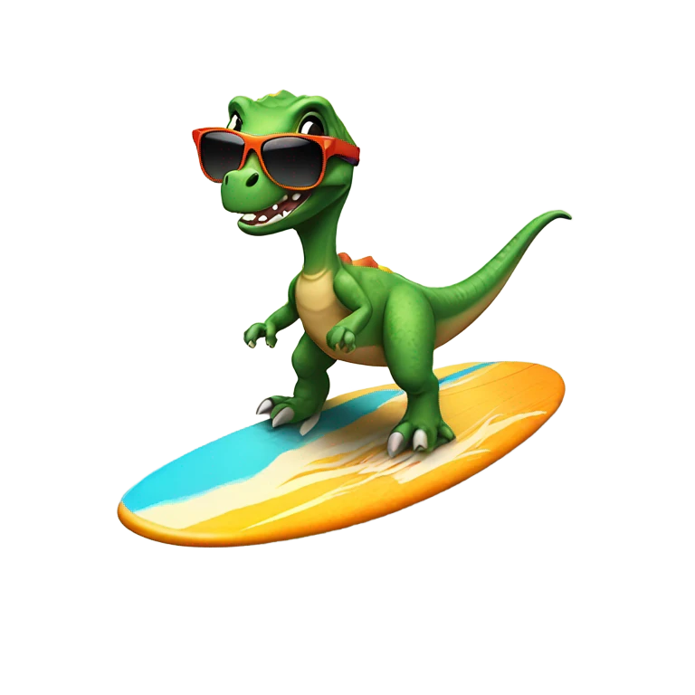 Dinosaur riding surf board with sunglasses emoji