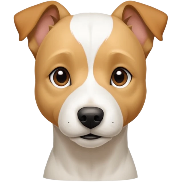 a full body facing front on of a buff white parson russell terrier looking dog the size of a kelpie with light brown long ears resting on its face and a light brown patch on one eye and a large snout. the rest of the dog is completely white. \ emoji