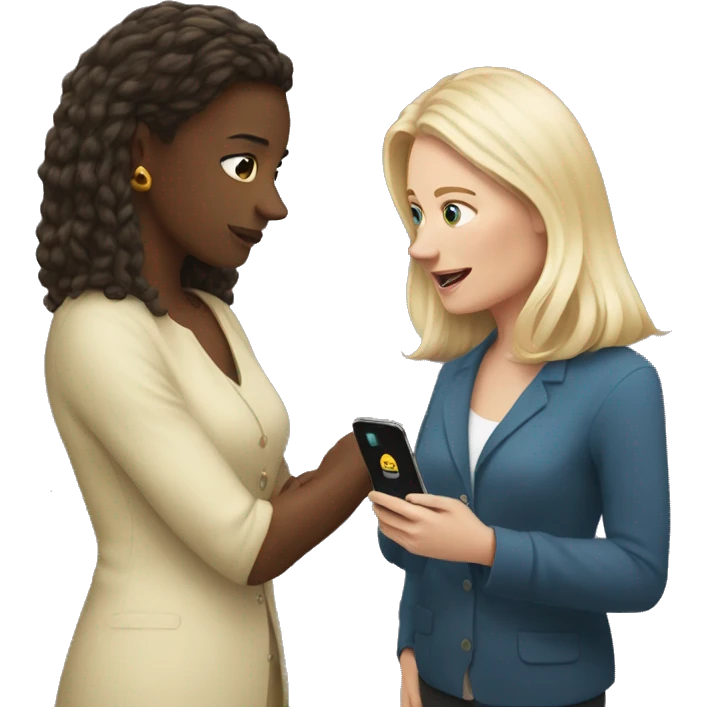 white woman showing her phone to another white woman emoji