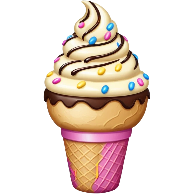 Ice cream with sprinkles and chocolate syrup emoji