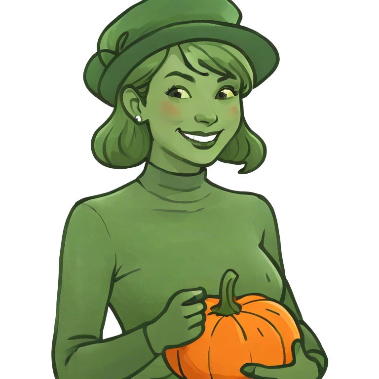 cheerful woman with pumpkin emoji
