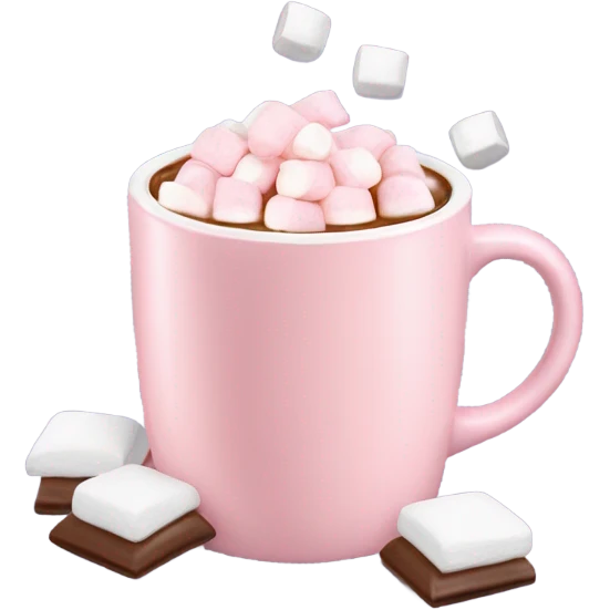 Light Pink mug of hot chocolate with marshmallows  emoji