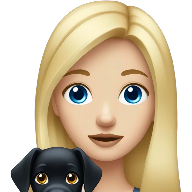 Blonde girl blue eyes with black dog emoji